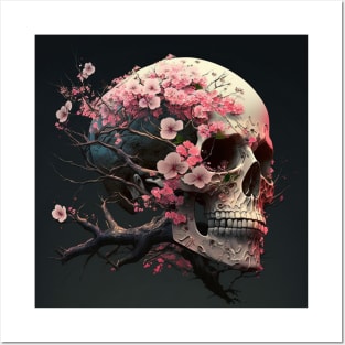 Skull Cherry Blossom Posters and Art